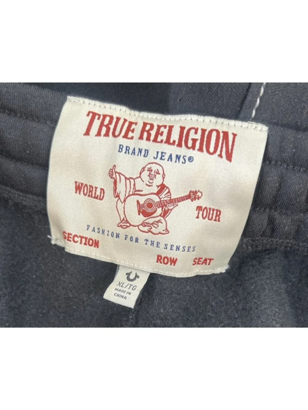 True Religion Men’s Big Patch Baggy Sweatpants Black Relaxed Streetwear sz XL/TG